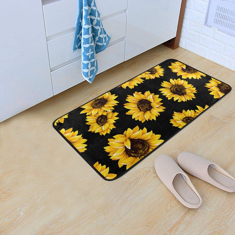 senya Kitchen Rugs Sunflower Black Design Non-Slip Soft Kitchen Mats Bath Rug Runner Doormats Carpet for Home Decor, 39" X 20" - Image 2